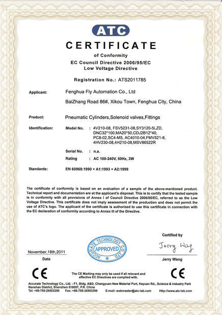 CHINA Ningbo Fly Automation Co.,Ltd certificaten